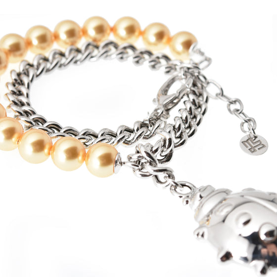 Bracciale doppio in perle e catena con pendente Coccinella