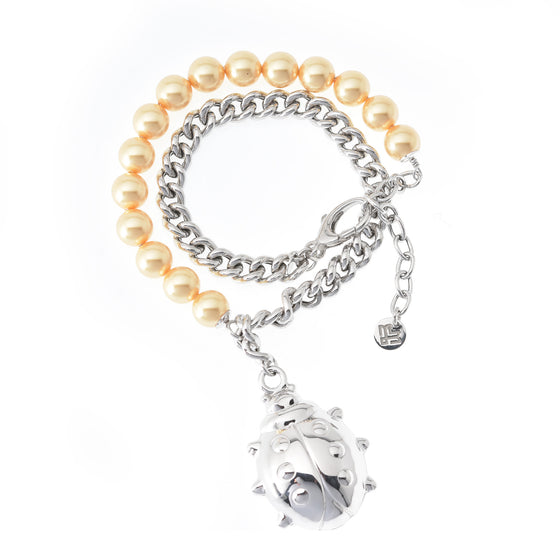 Bracciale doppio in perle e catena con pendente Coccinella