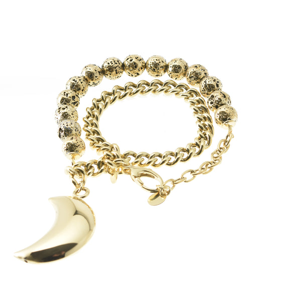 Bracciale doppio con pietre laviche e catena argento con pendente Luna