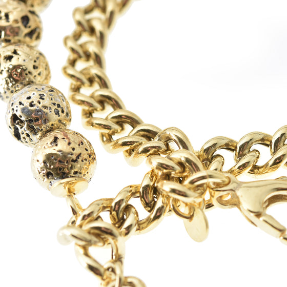 Bracciale doppio con pietre laviche e catena argento con pendente Luna