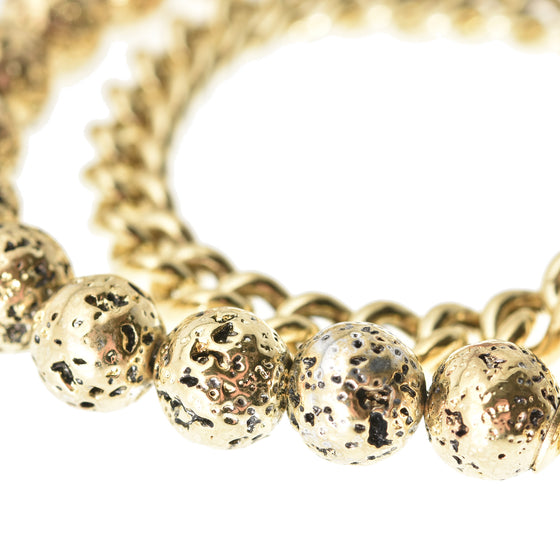 Bracciale doppio con pietre laviche e catena argento con pendente Luna