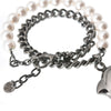 Bracciale doppio in perle e catena brunita con pendente Delfino