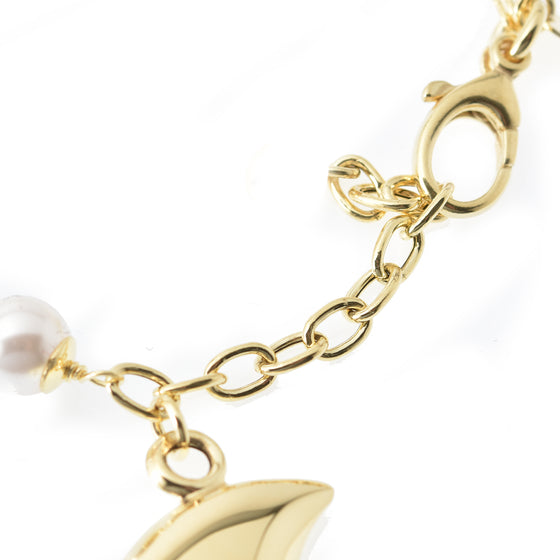 Bracciale in perle e doppia catena in argento con pendente Luna