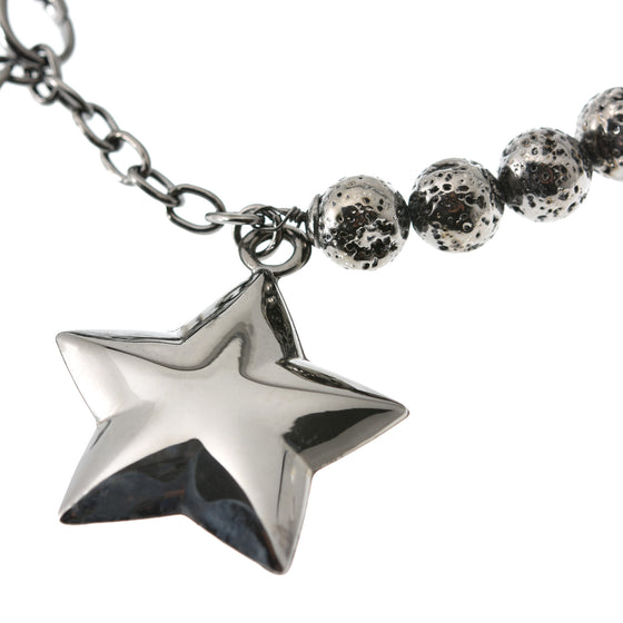 Bracciale doppia catena in argento e pietra lavica con pendente Stella