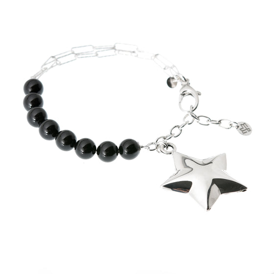Bracciale in perle, doppia catena in argento con pendente Stella
