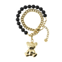  Bracciale doppio in perle e catena con pendente Orsetto
