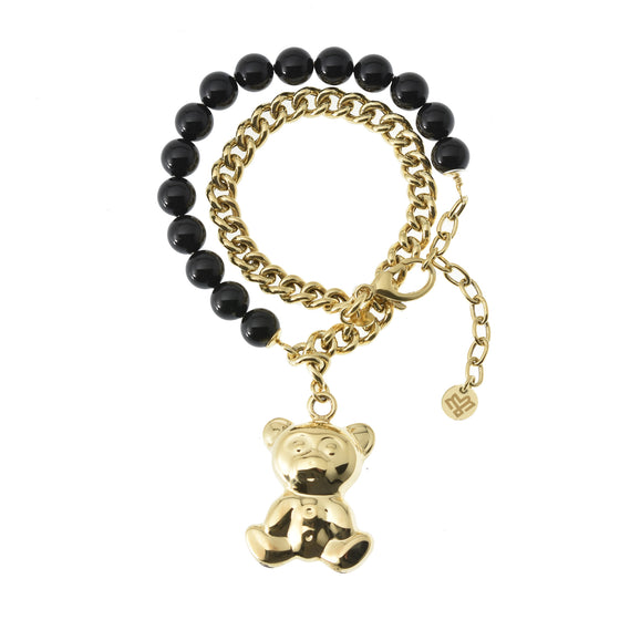 Bracciale doppio in perle e catena con pendente Orsetto